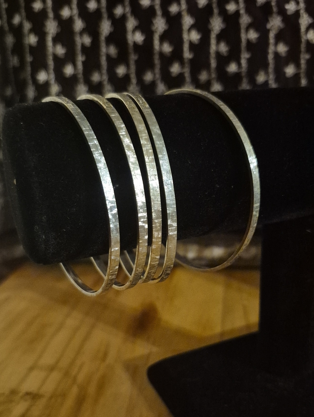 Silver Textured Bangle Bracelet Set - Women Jewelry